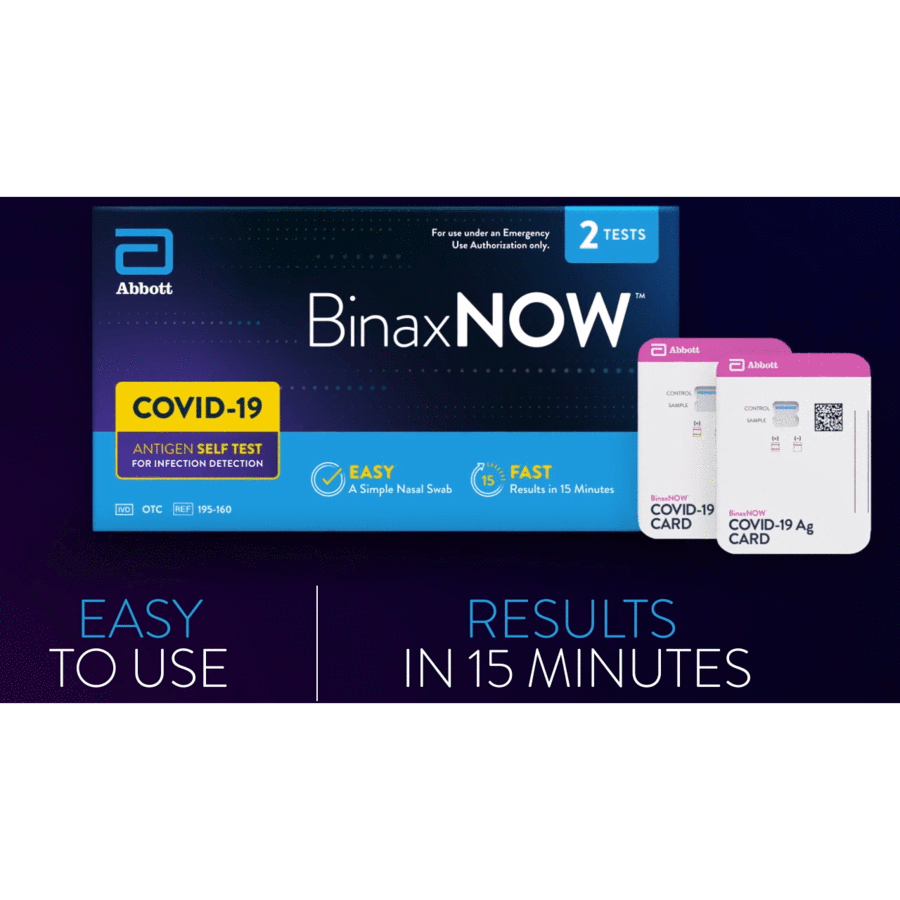 BinaxNOW COVID-19 Antigen Rapid Self-Test At Home Kit (Each Box Contains 2 Tests)