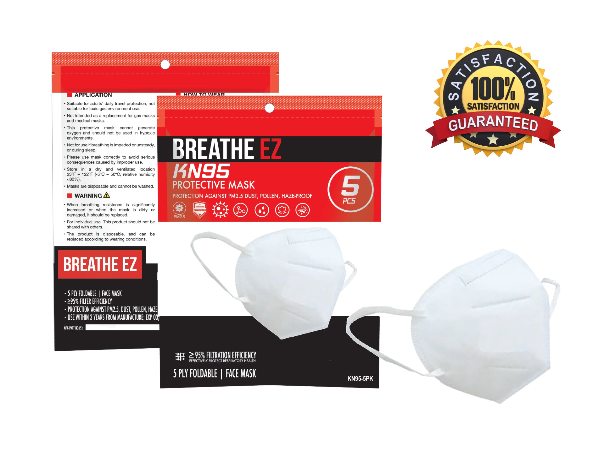 BREATHE EZ KN95 Protective Face Mask (Pack of 5)