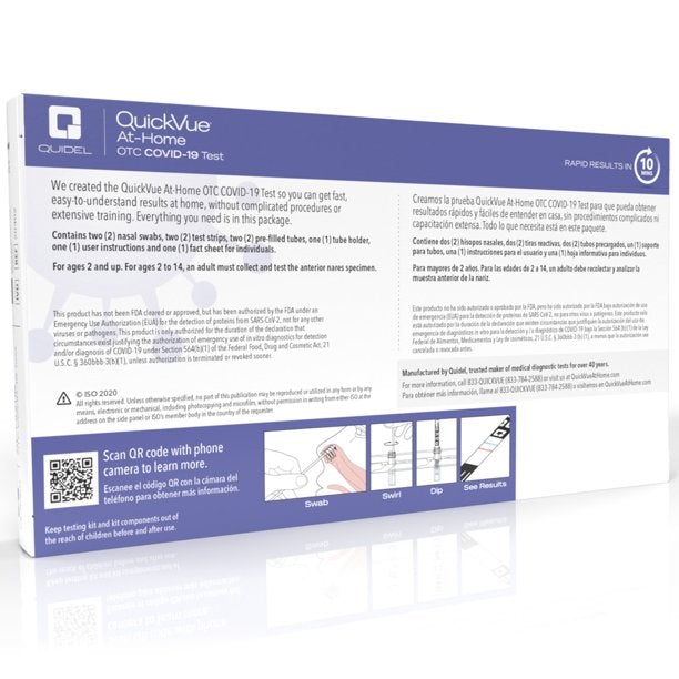 Quidell QuickVue At-Home OTC Covid-19 Test Kit (Each Box Contains 2 Tests)